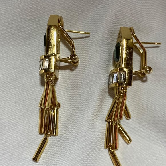 Rachel Zoe Gold Chandelier Statement Earrings Emerald & Clear Swarovski crystals - Picture 5 of 6